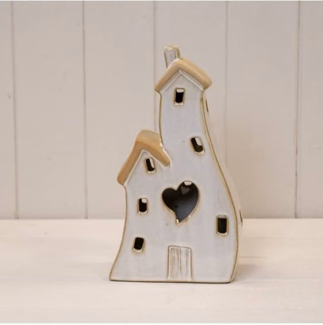 KDMD Glazed Ceramic Twin House Tabletop Ornament in Sand