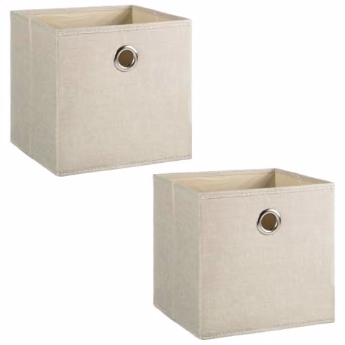 Spot on Dealz 4-Cube White Wooden Storage Unit with 2 Fabric Bins, W/D/H: 60 x 28 x 60 cm – 3