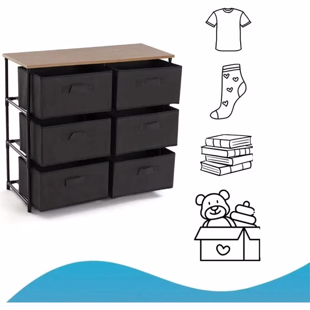 Nordara Black Fabric Drawer Chest with Wooden Top Storage Unit – 3