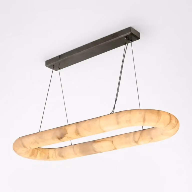 Araco Lumière Frozen Vale Alabaster LED Suspended Pendant Light in White and Beige