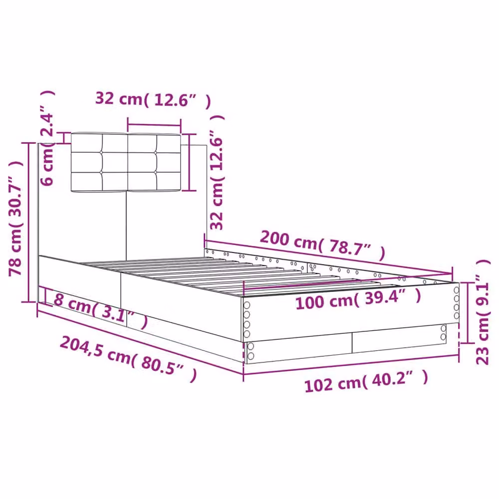 Berkfield Home Modern Upholstered Bed Frame in Black, W/D/H: 100 x 200 cm – 7