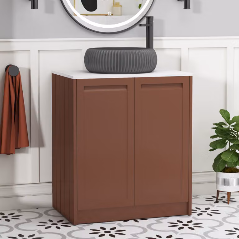 Royal Bathrooms Elmore 700mm Terracotta Clay Floor Standing 2 Door Vanity Unit with Milan Black Basin