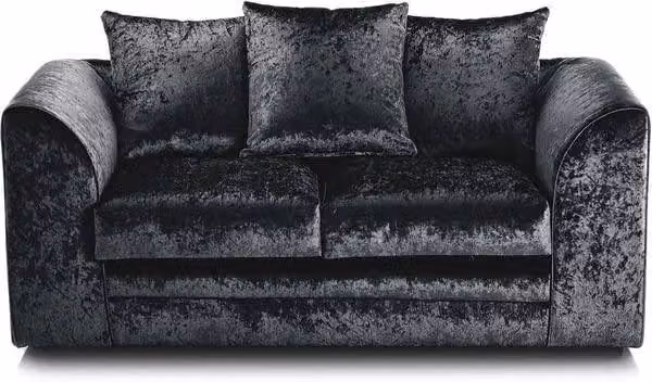 LUXURY LIFE Declan 2 Seater Sofa in Black Crushed Velvet Fabric with Solid Wood Frame – 1
