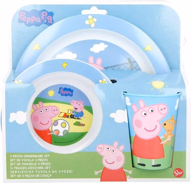 Peppa Pig 3-Piece Childrens Breakfast Set, Multicolour, BPA-Free and Microwave Safe