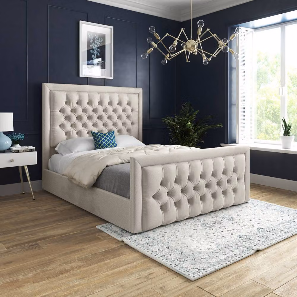 Casani Sidford Upholstered Velvet Designer Bed Frame in Cream, Size: Super King, W/D/H: 200 x 189 x 137 cm – 2