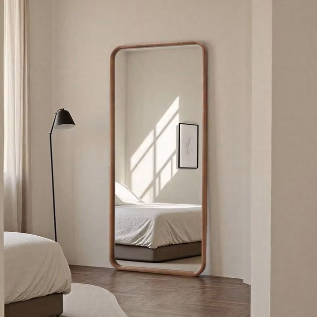 Yearn Solid Oak Full Length Wall Mirror in Brown