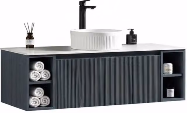 Bathroom Kingdom Flauto Midnight Wall Hung Vanity Drawer Basin in Blue