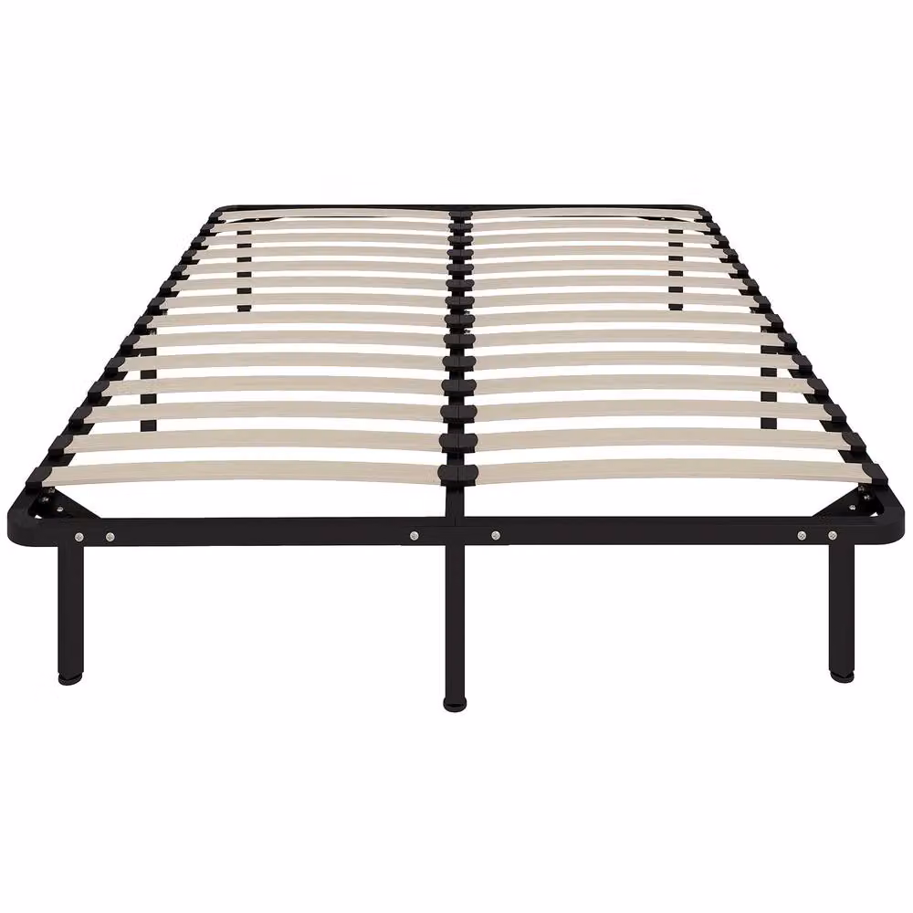 HOMCOM Metal and Wood Platform Double Bed Frame, Black, W: 140 cm, D: 200 cm, H: 37 cm – 2