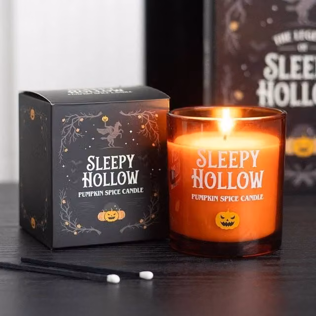 Uniqueful Sleepy Hollow Pumpkin Spice Orange Pillar Candle, Height: 15 cm