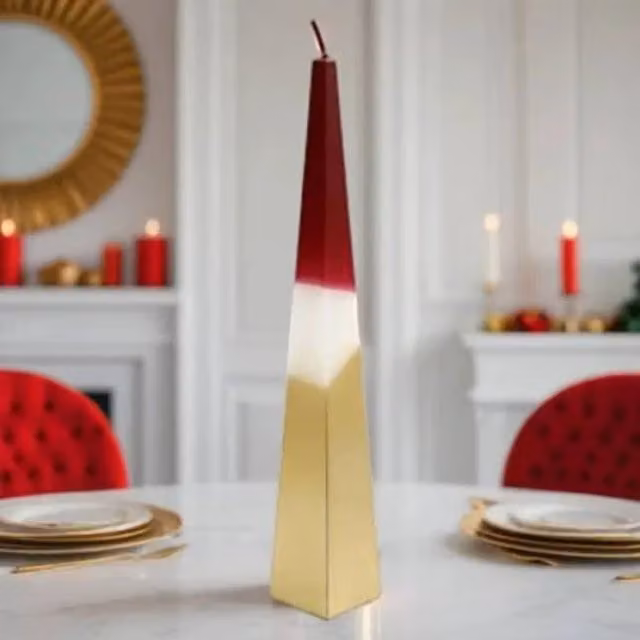 Marco Paul Christmas Pyramid Candle Dip Dyed in Red, Gold and White
