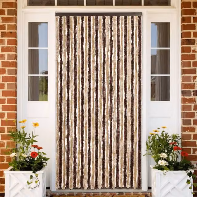 Berkfield Home Chenille Fly Curtain in Beige and Light Brown, W: 100 cm, H: 230 cm – 1