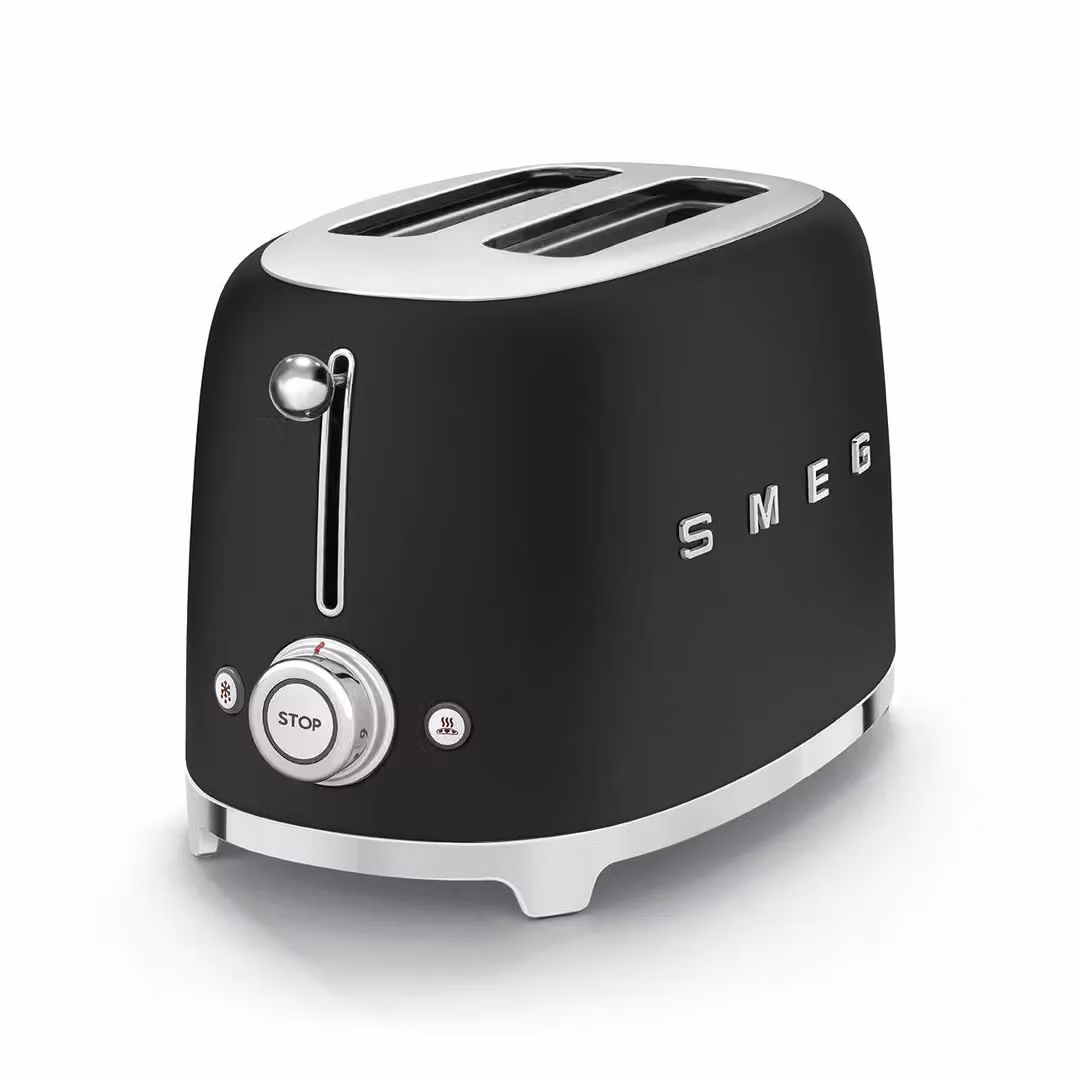 Smeg TSF01 Retro Style 2 Slice Toaster in Black with Stainless Steel Details – 2