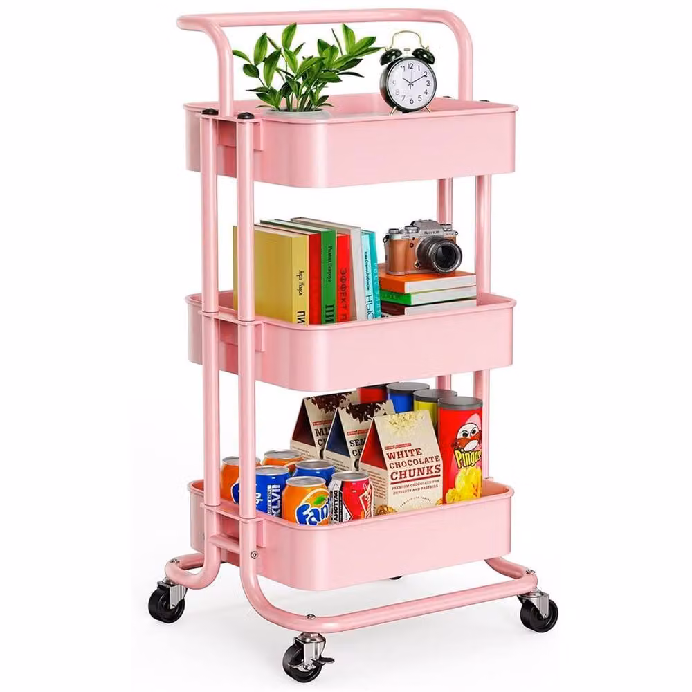 Nordara Pink 3 Tier Metal Kitchen Storage Trolley Cart with Wheels – 2