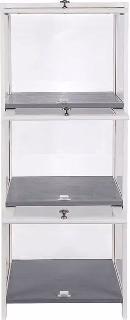 ERGOVEXA 3-Tier Bamboo Display Case with Glass Doors in White, W/D/H: 35.0 x 35.0 x 106.0 cm