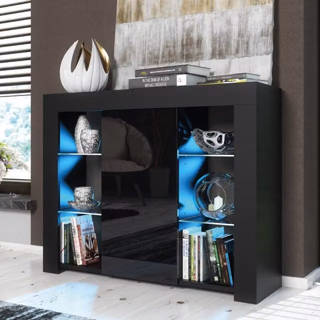 Creative Furniture Harbor Sideboard in Black with Integrated Lighting, W: 97 cm, H: 83 cm, D: 35 cm