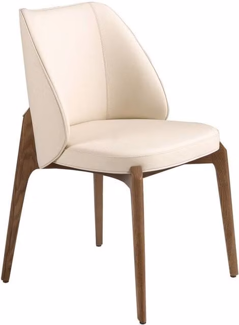 Angel Cerda Modern Beige Synthetic Leatherette Dining Chair with Walnut Veneer and Gold Metal Accents – 1
