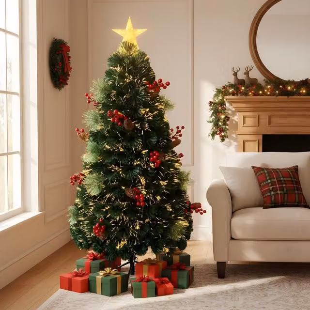 Shatchi Green Pre-Lit Fibre Optic Christmas Star Tree Topper – 1