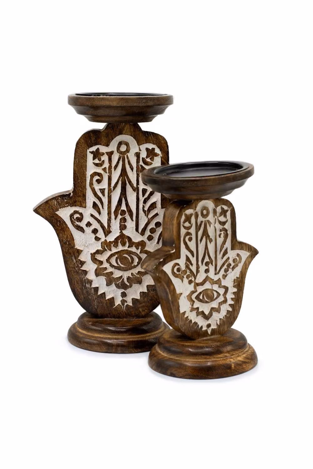 KDMD Elegant Mango Wood Hamsa Pillar Candle Stand, Brown, W/D/H: 25 x 18 x 25 cm – 2