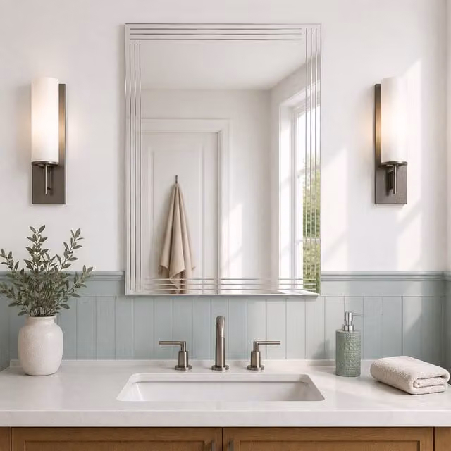 Showerdrape Modern Rectangular Frameless Wall Mounted Bathroom Mirror, Silver, W: 45.0 cm, H: 60.0 cm