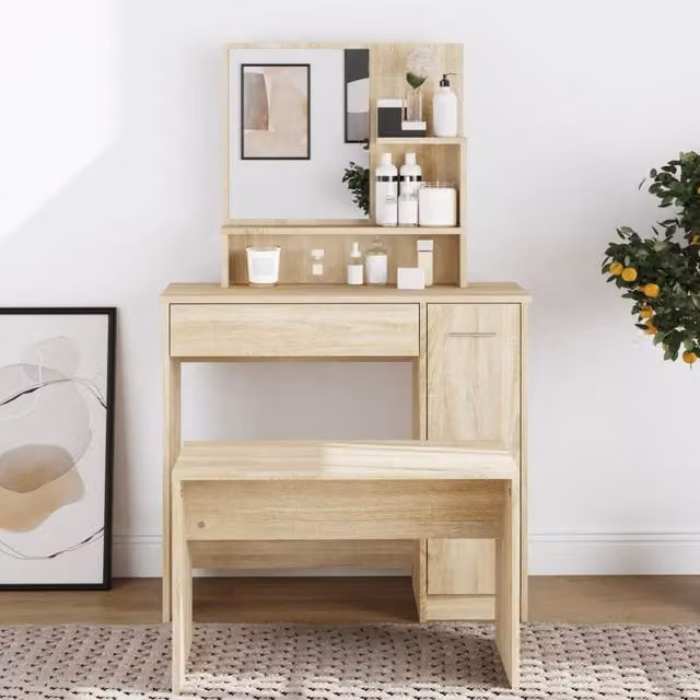 Berkfield Home Dressing Table with Mirror in Sonoma Oak Brown, W: 86.5 cm, D: 35 cm, H: 136 cm – 1
