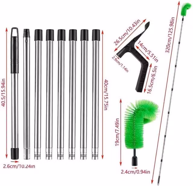 FLAVORA Portable Gutter Cleaning Brush in Green with Stainless Steel Construction