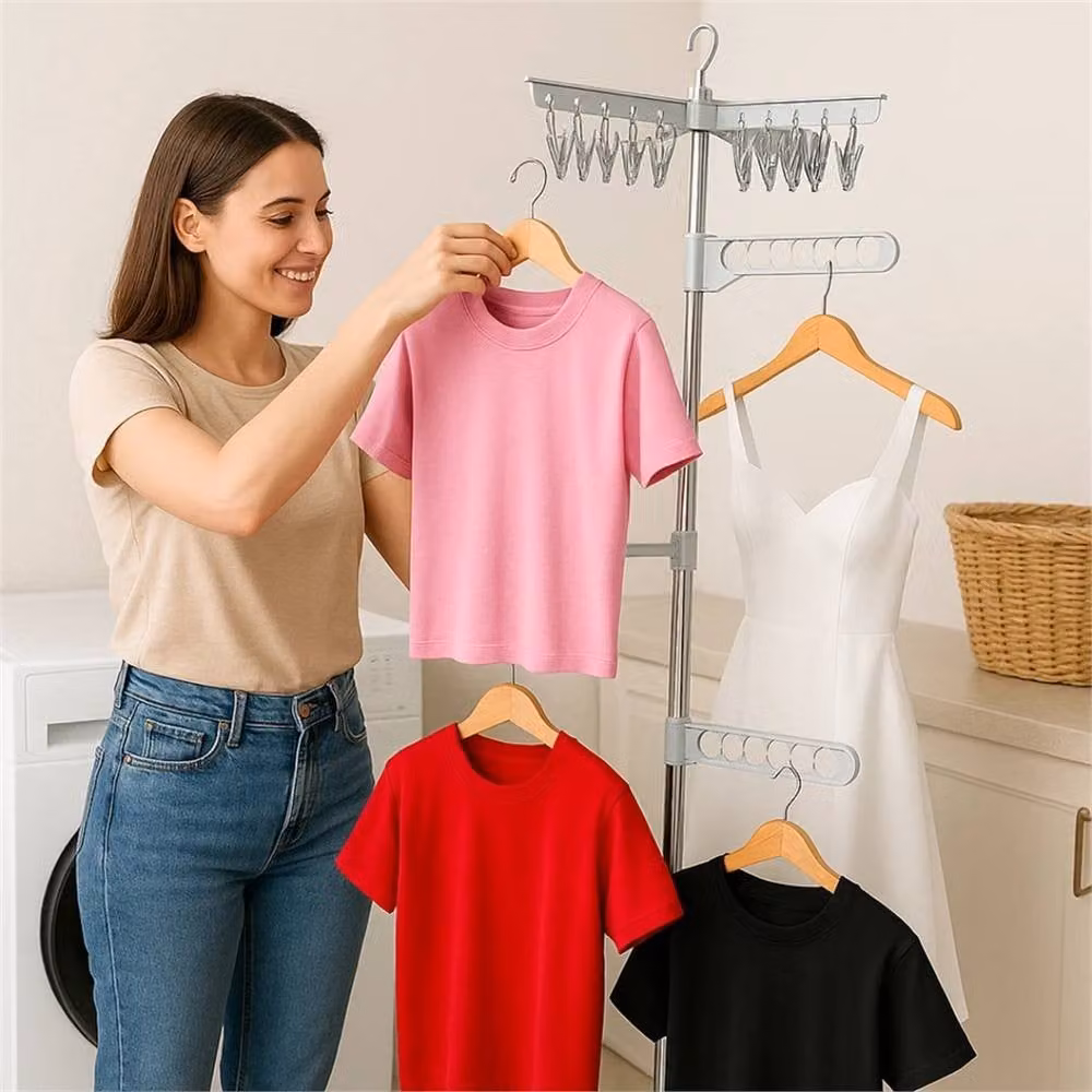 VOGREX 24-Pin Foldable Tripod Clothes Drying Rack in Silver – 3