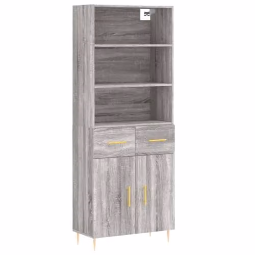 vidaXL Grey Sonoma Highboard with Hinged Doors and Metal Feet, Modern Wood and Metal Storage Cabinet for Living Room or Home Office, H 180 x W 69.49 x D 34 cm