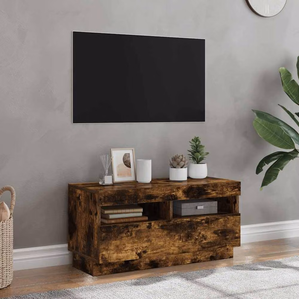 Berkfield Home Modern TV Cabinet with LED Lights in Smoked Oak Brown, W/D/H: 80 x 35 x 40 cm – 2