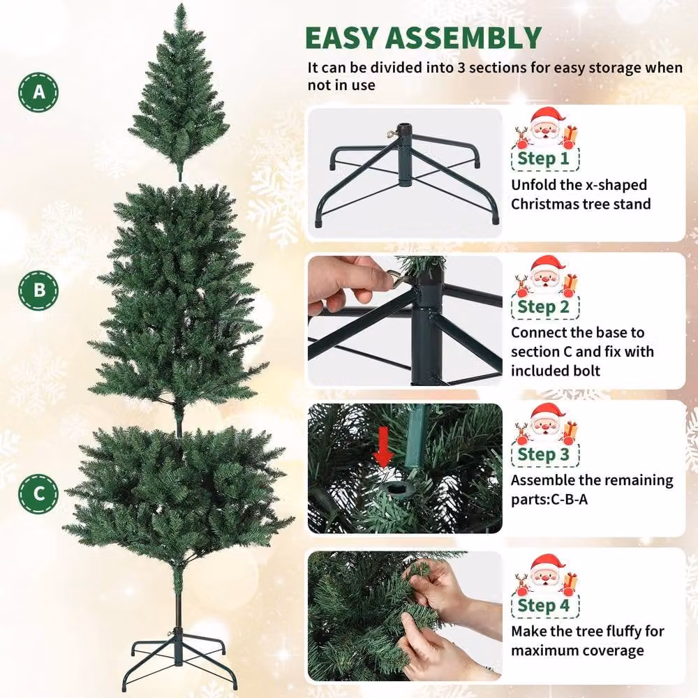 London Boutique 6ft Slim Pencil Artificial Christmas Tree with Warm White LED Lights in Green – 4