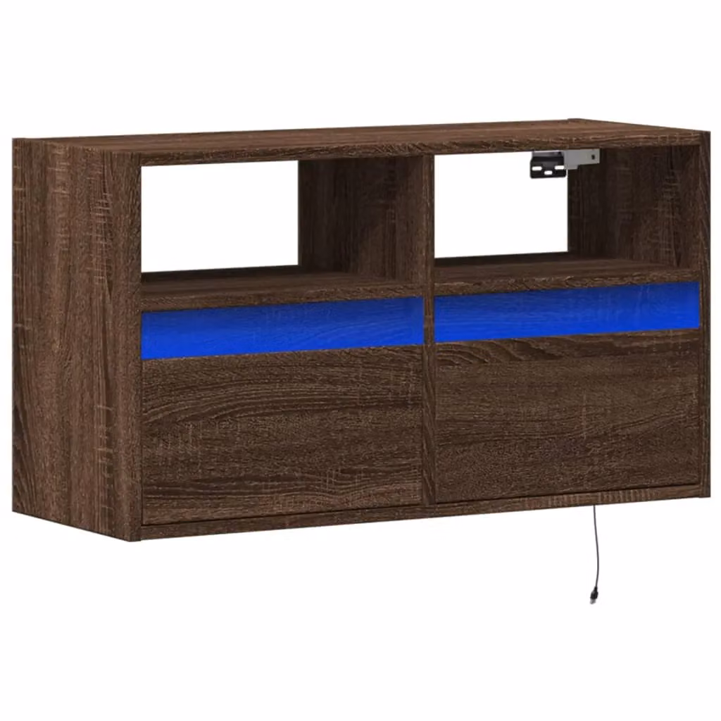 Berkfield Home Modern Wall Mounted TV Cabinet with LED Lights in Brown Oak, W/D/H: 80 x 31 x 45 cm – 3