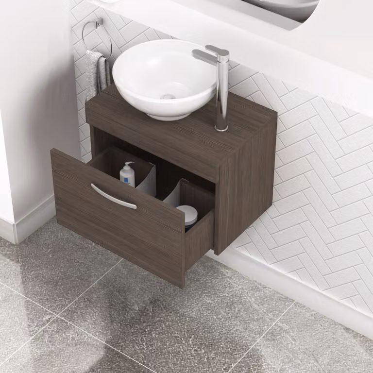 Royal Bathrooms Breeze Wall Hung Vanity Unit with 1 Drawer and Countertop Basin in Grey Elm