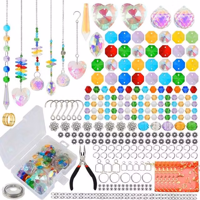 Hinsinc 460pcs DIY Crystal Sun Catcher Rainbow Maker Window Hanging in Multicolour and Transparent with Heart and Geometric Designs