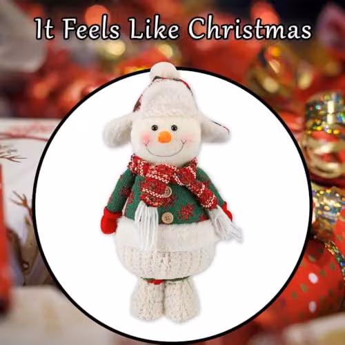 VFM e-Store Christmas Standing Snowman Plush Decoration in White and Red, H 41.5 cm x W 21.5 cm – 5