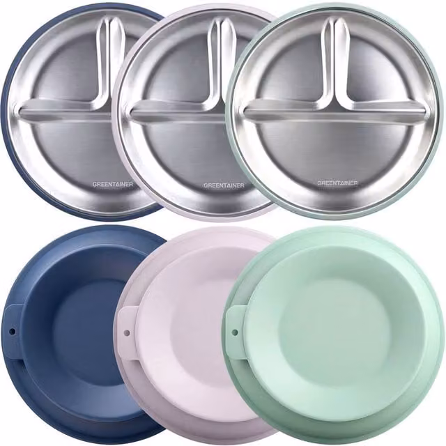 Greentainer 3-Piece Multicolour Silicone Divided Feeding Set with Suction Base and Stainless Steel – 1