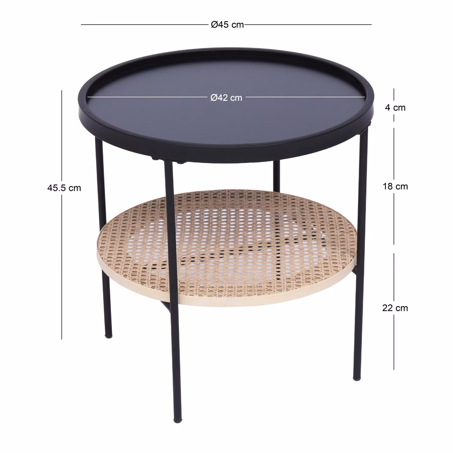 Nordlys Industrial Round End Table with Black Lacquered Metal and Rattan Cane, W/D/H: 45.5 x 45.0 x 45.0 cm – 3