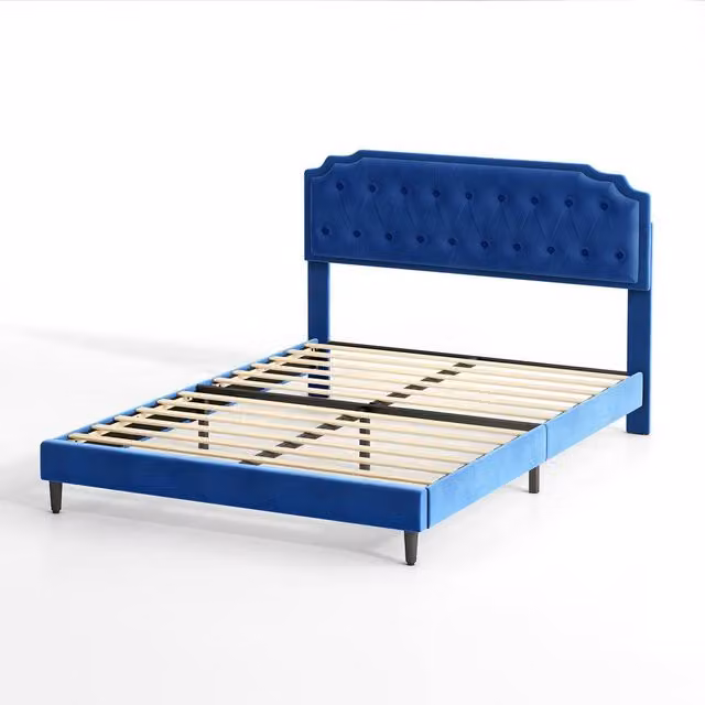 MCC Direct Chelsey Double Velvet Upholstered Bed Frame in Blue, W/D/H: 141 x 200 x 115 cm – 7
