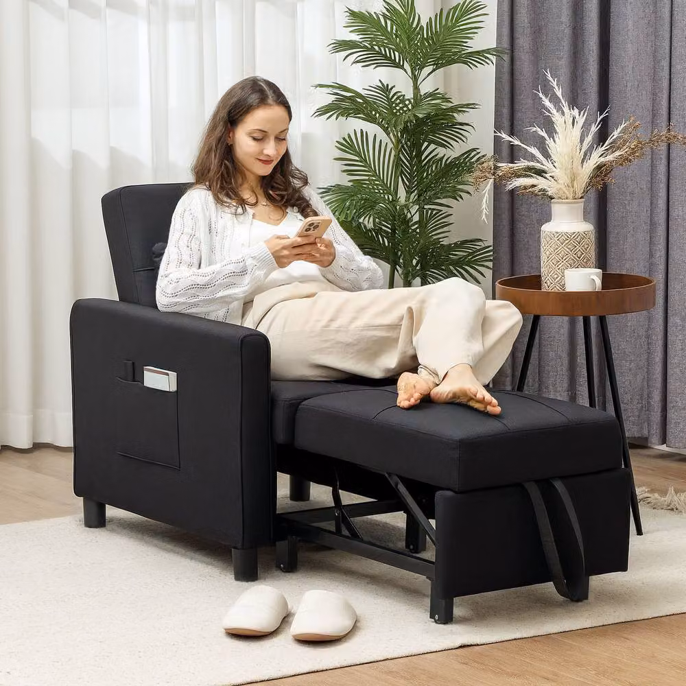 STILVORA Black Fabric Pull-Out Armchair Bed with Armrests – 2