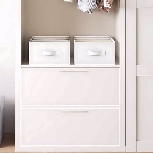 The Bazaarist Pack of 2 White Foldable Fabric Wardrobe Organisers with 6 Compartments and Handles – 1
