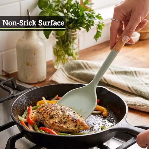 Premier Housewares Sage Green Silicone Head Turner with Round Wood Handle – 4