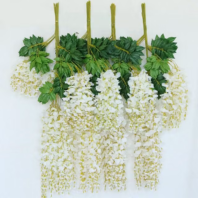 Garden Sanctuary White Artificial Wisteria Hanging Floral Garland Vines, Pack of 12
