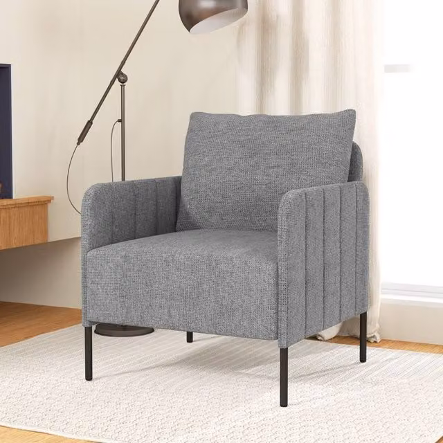 Costway Grey Chenille Accent Chair with Armrests and Metal Frame – 1