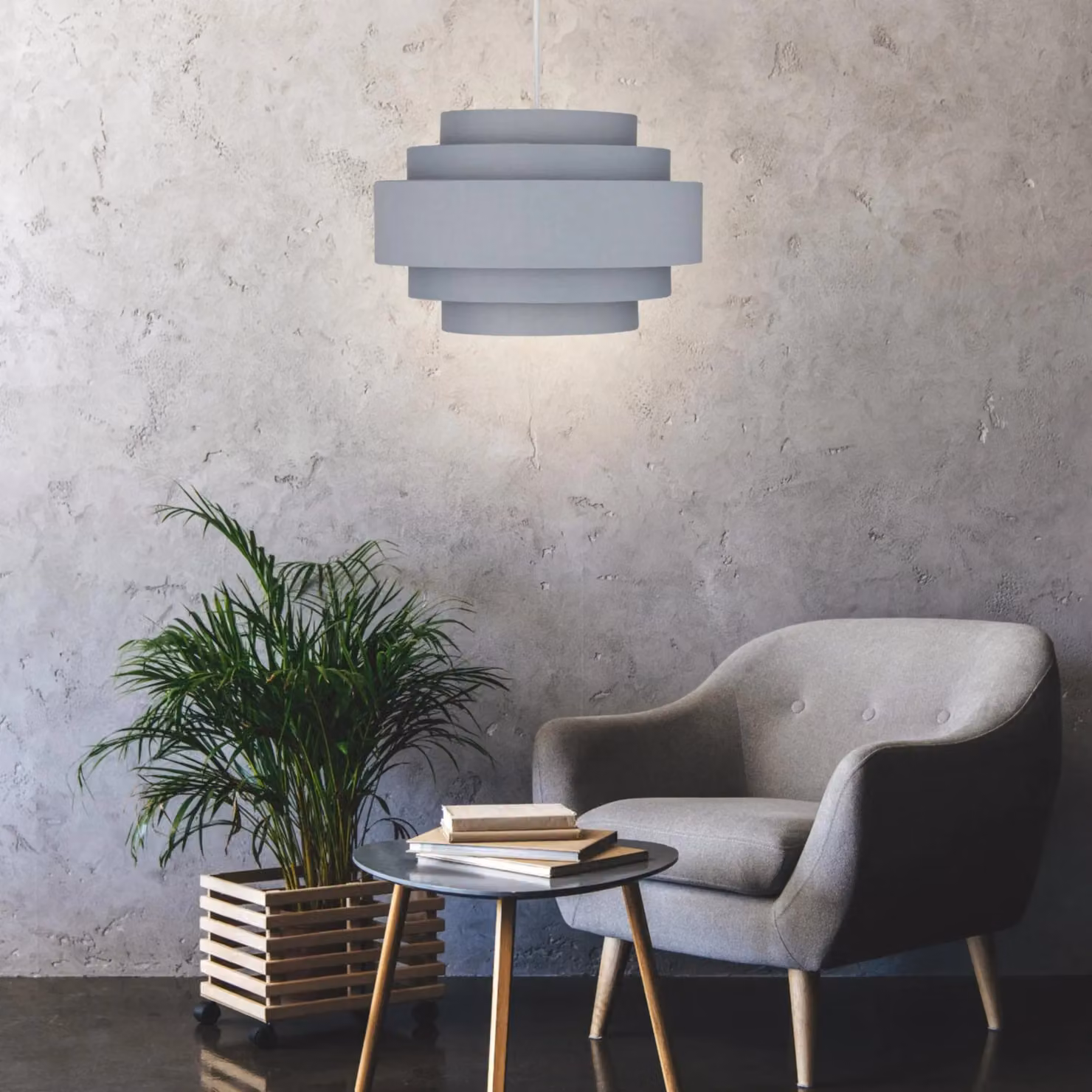 First Choice Lighting Grey Fabric 5 Tier Modern Cylinder Ceiling Light Shade W/D/H: 35.0 x 23.5 x 23.5 cm – 2
