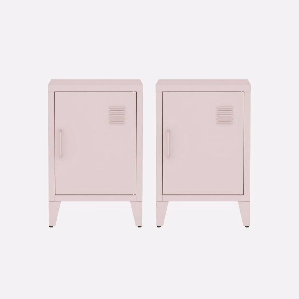 sweeek Pair of Industrial Metal 1-Door Bedside Tables in Pink, W/D/H: 38 x 38 x 55.7 cm – 2