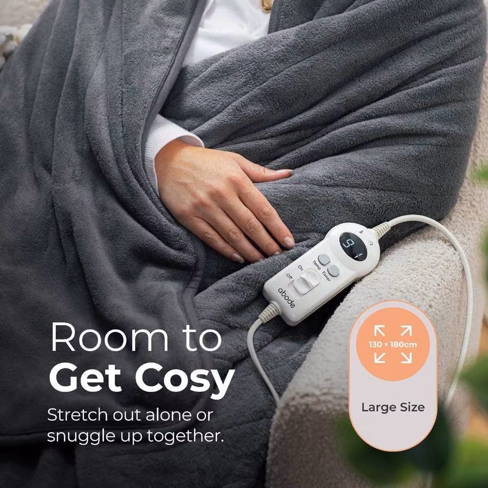 Abode Grey Microfleece Electric Heated Throw with 9 Heat Settings and Auto Shut-off – 6
