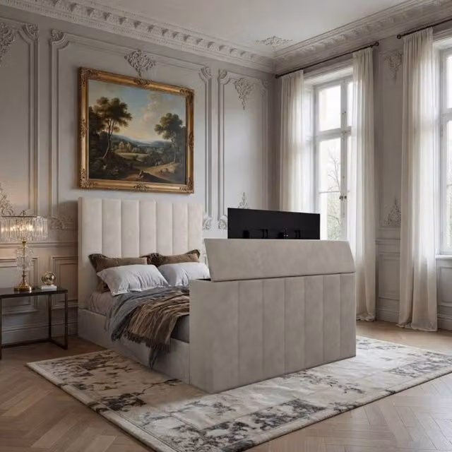 KDMD Ardley Bespoke Upholstered Velvet Bed Frame in Light Sand, King Size