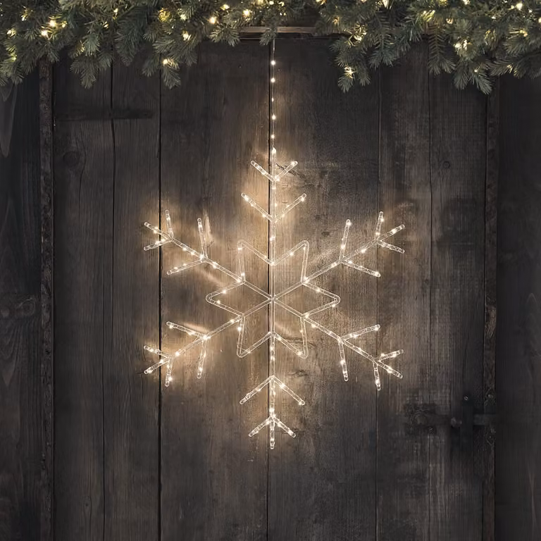 Lights4fun Silver and White Acrylic Snowflake Silhouette Micro LED Hanging Light, 60 cm