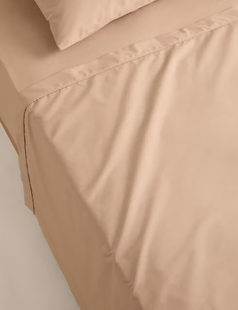 M&S Egyptian Cotton 230 Thread Count Plain Flat Sheet, Beige, W: 90 cm, L: 190 cm