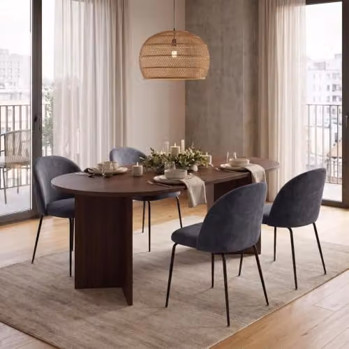FWStyle 5 Piece Modern Dining Set with Walnut Rectangular Table and 4 Blue Chairs in Brown – 4