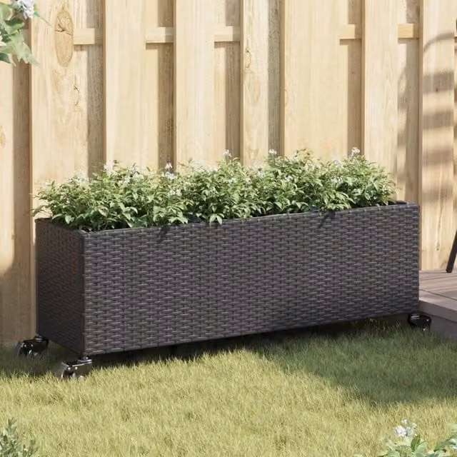 Berkfield Home Garden Planters with Wheels, 2 Piece Set, Black, W: 107 cm, D: 32 cm, H: 38 cm
