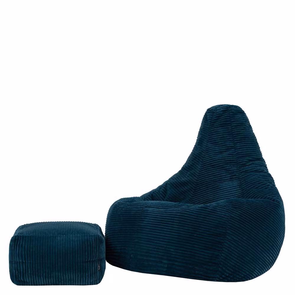 icon Dalton Corduroy XL Recliner Bean Bag and Footstool in Petrol Blue – 2